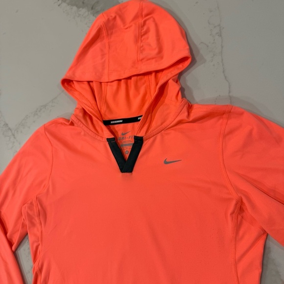 Nike DriFIT Running VNeck Long Sleeve Pullover Hoodie Womens Medium Coral Orange - Picture 4 of 12
